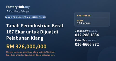 Tanah Untuk Dijual - Tanah Perindustrian Berat 187 Ekar untuk Dijual di Pelabuhan Klang - Port Klang, Selangor