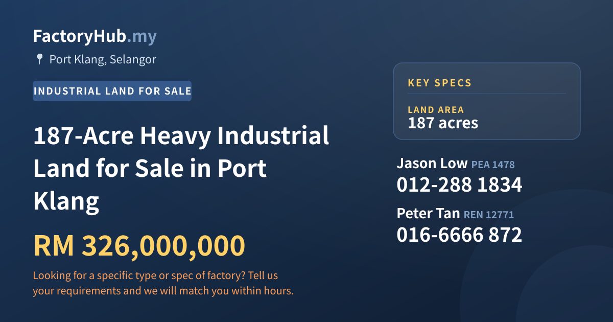 Land For Sale - 187-Acre Heavy Industrial Land for Sale in Port Klang - Port Klang, Selangor
