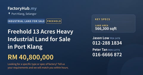Land For Sale - Freehold 13 Acres Heavy Industrial Land for Sale in Port Klang - Port Klang, Selangor