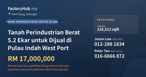 Tanah Untuk Dijual - Tanah Perindustrian Berat 5.2 Ekar untuk Dijual di Pulau Indah West Port - Port Klang, Selangor