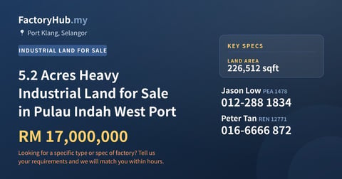 Land For Sale - 5.2 Acres Heavy Industrial Land for Sale in Pulau Indah West Port - Port Klang, Selangor