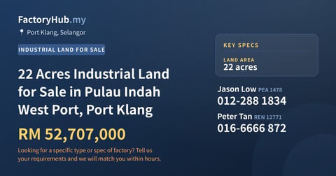 Land For Sale - 22 Acres Industrial Land for Sale in Pulau Indah West Port, Port Klang - Port Klang, Selangor