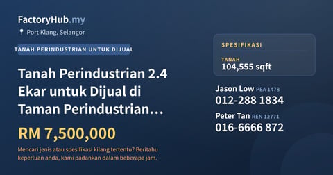 Tanah Untuk Dijual - Tanah Perindustrian 2.4 Ekar untuk Dijual di Taman Perindustrian Pelabuhan Klang - Port Klang, Selangor