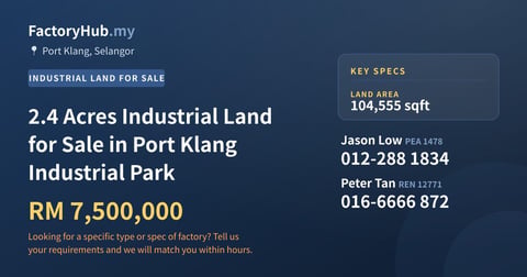 Land For Sale - 2.4 Acres Industrial Land for Sale in Port Klang Industrial Park - Port Klang, Selangor