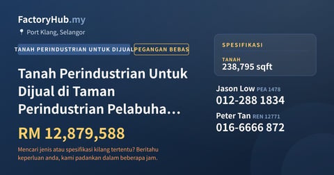 Tanah Untuk Dijual - Tanah Perindustrian Untuk Dijual di Taman Perindustrian Pelabuhan Klang - Port Klang, Selangor
