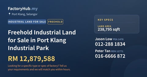 Land For Sale - Freehold Industrial Land for Sale in Port Klang Industrial Park - Port Klang, Selangor