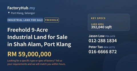 Land For Sale - Freehold 9-Acre Industrial Land for Sale in Shah Alam, Port Klang - Port Klang, Selangor