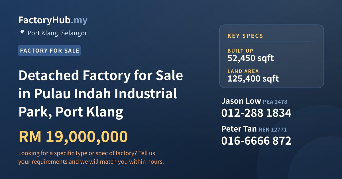 Factory For Sale - Detached Factory for Sale in Pulau Indah Industrial Park, Port Klang - Port Klang, Selangor