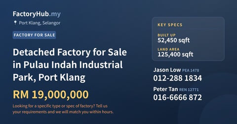 Factory For Sale - Detached Factory for Sale in Pulau Indah Industrial Park, Port Klang - Port Klang, Selangor