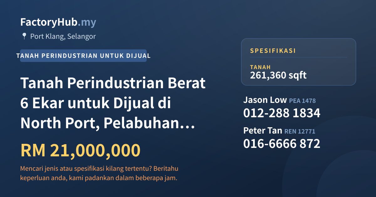 Tanah Untuk Dijual - Tanah Perindustrian Berat 6 Ekar untuk Dijual di North Port, Pelabuhan Klang - Port Klang, Selangor