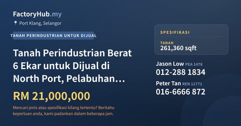 Tanah Untuk Dijual - Tanah Perindustrian Berat 6 Ekar untuk Dijual di North Port, Pelabuhan Klang - Port Klang, Selangor
