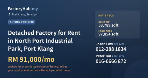 Factory For Rent - Detached Factory for Rent in North Port Industrial Park, Port Klang - Port Klang, Selangor