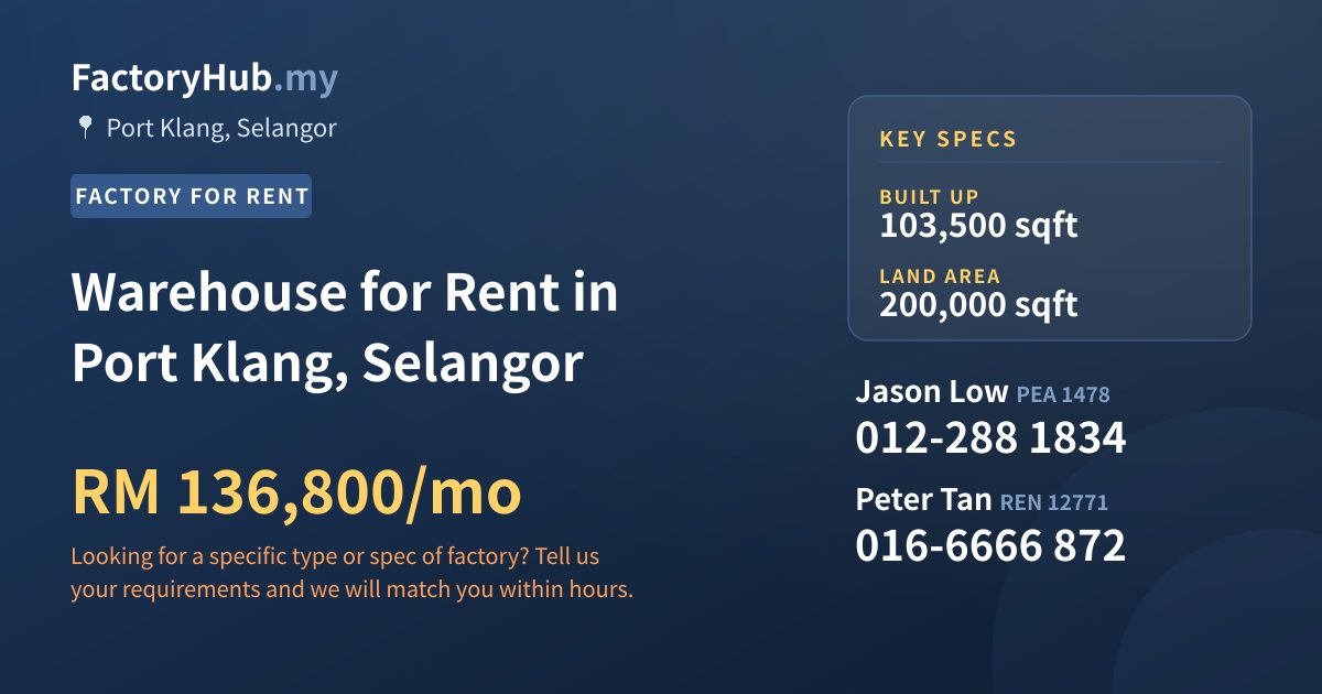Factory For Rent - Warehouse for Rent in Port Klang, Selangor - Port Klang, Selangor