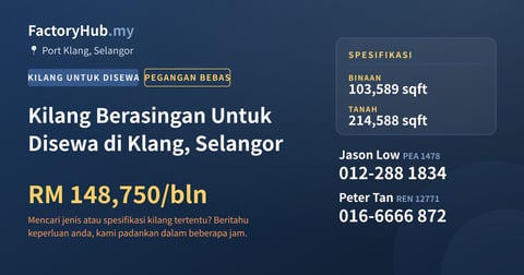 Kilang Untuk Disewa - Kilang Berasingan Untuk Disewa di Klang, Selangor - Port Klang, Selangor