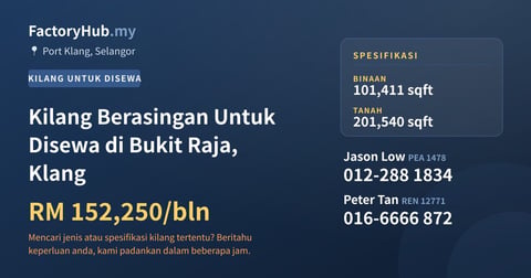 Kilang Untuk Disewa - Kilang Berasingan Untuk Disewa di Bukit Raja, Klang - Port Klang, Selangor