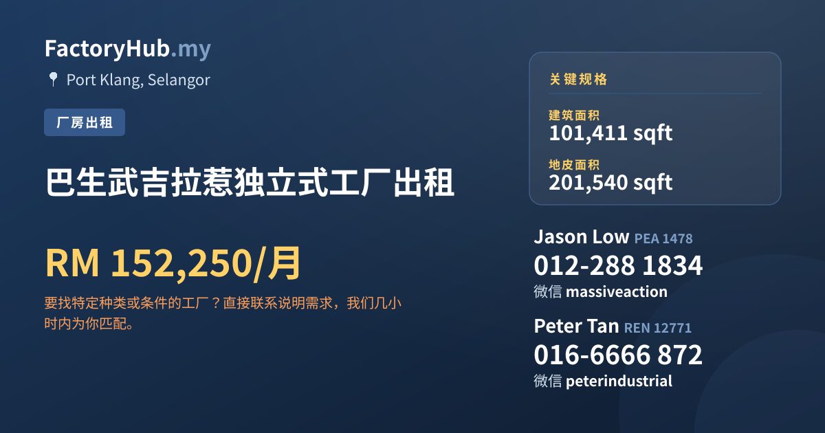 工厂 出租 - 巴生武吉拉惹独立式工厂出租 - Port Klang, Selangor
