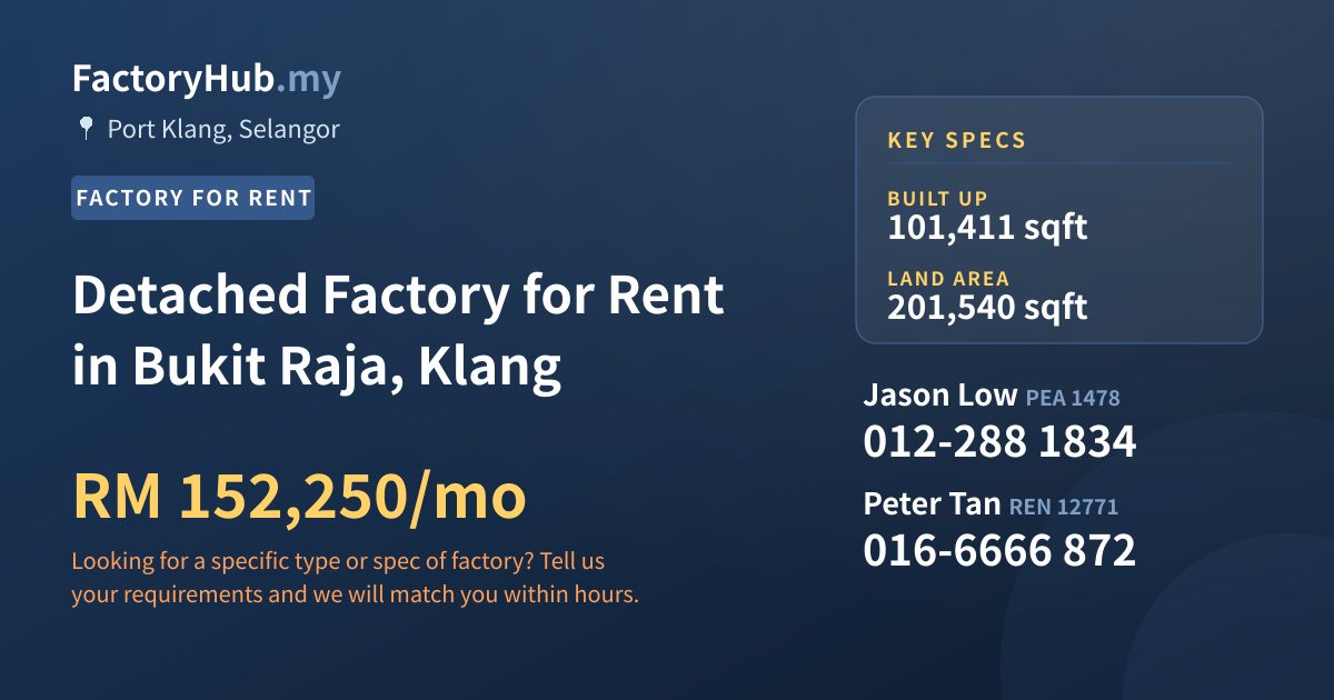 Factory For Rent - Detached Factory for Rent in Bukit Raja, Klang - Port Klang, Selangor