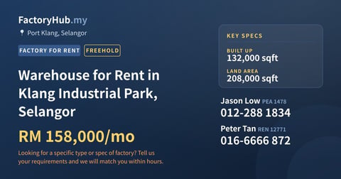 Factory For Rent - Warehouse for Rent in Klang Industrial Park, Selangor - Port Klang, Selangor