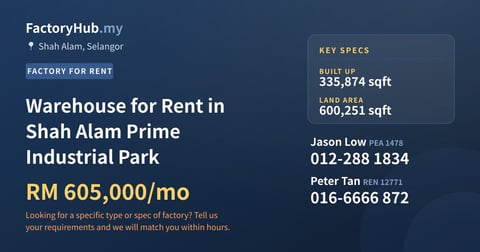 Factory For Rent - Warehouse for Rent in Shah Alam Prime Industrial Park - Shah Alam, Selangor