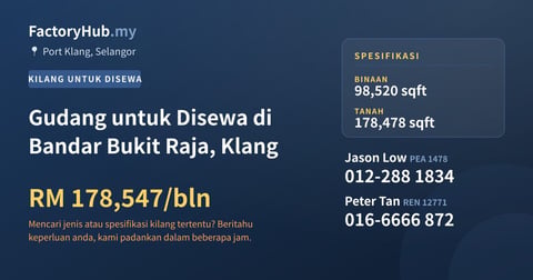 Kilang Untuk Disewa - Gudang untuk Disewa di Bandar Bukit Raja, Klang - Port Klang, Selangor