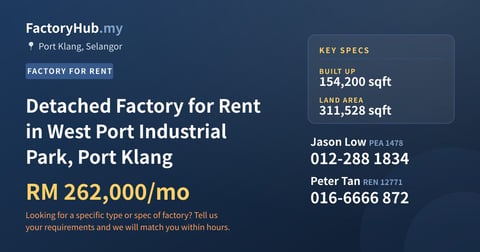 Factory For Rent - Detached Factory for Rent in West Port Industrial Park, Port Klang - Port Klang, Selangor
