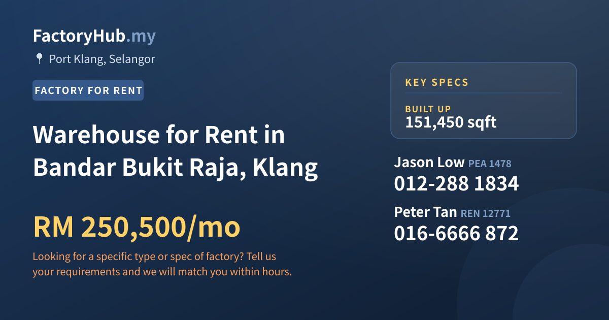 Factory For Rent - Warehouse for Rent in Bandar Bukit Raja, Klang - Port Klang, Selangor