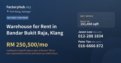 Factory For Rent - Warehouse for Rent in Bandar Bukit Raja, Klang - Port Klang, Selangor