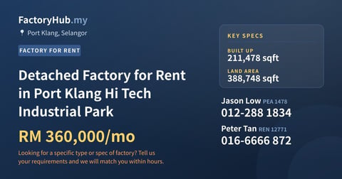 Factory For Rent - Detached Factory for Rent in Port Klang Hi Tech Industrial Park - Port Klang, Selangor