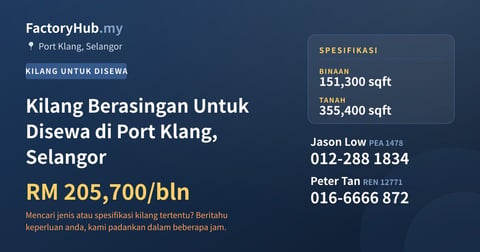 Kilang Untuk Disewa - Kilang Berasingan Untuk Disewa di Port Klang, Selangor - Port Klang, Selangor