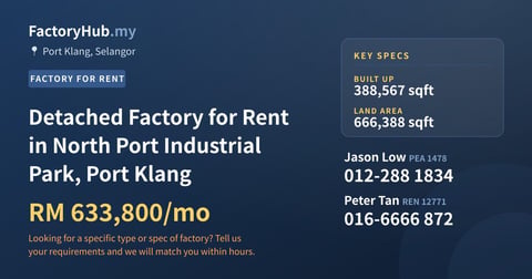 Factory For Rent - Detached Factory for Rent in North Port Industrial Park, Port Klang - Port Klang, Selangor