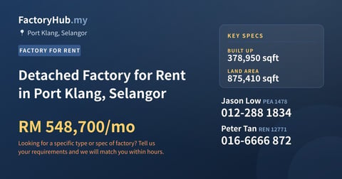 Factory For Rent - Detached Factory for Rent in Port Klang, Selangor - Port Klang, Selangor