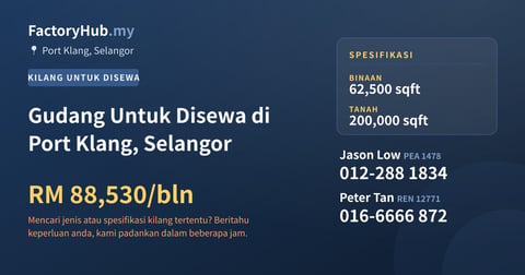Kilang Untuk Disewa - Gudang Untuk Disewa di Port Klang, Selangor - Port Klang, Selangor