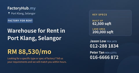 Factory For Rent - Warehouse for Rent in Port Klang, Selangor - Port Klang, Selangor