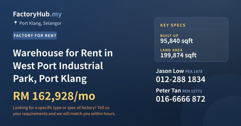 Factory For Rent - Warehouse for Rent in West Port Industrial Park, Port Klang - Port Klang, Selangor