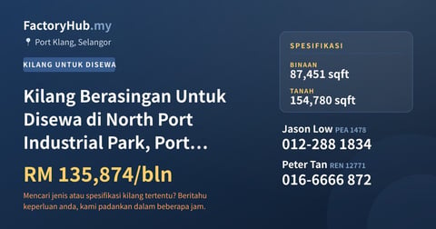 Kilang Untuk Disewa - Kilang Berasingan Untuk Disewa di North Port Industrial Park, Port Klang - Port Klang, Selangor