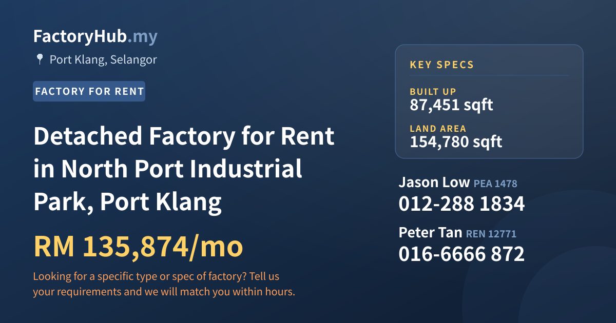 Factory For Rent - Detached Factory for Rent in North Port Industrial Park, Port Klang - Port Klang, Selangor