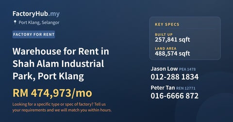 Factory For Rent - Warehouse for Rent in Shah Alam Industrial Park, Port Klang - Port Klang, Selangor