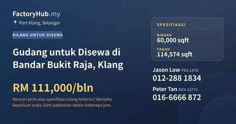 Kilang Untuk Disewa - Gudang untuk Disewa di Bandar Bukit Raja, Klang - Port Klang, Selangor