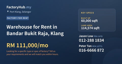 Factory For Rent - Warehouse for Rent in Bandar Bukit Raja, Klang - Port Klang, Selangor