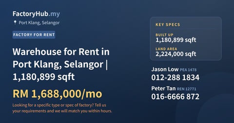 Factory For Rent - Warehouse for Rent in Port Klang, Selangor | 1,180,899 sqft - Port Klang, Selangor