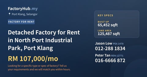 Factory For Rent - Detached Factory for Rent in North Port Industrial Park, Port Klang - Port Klang, Selangor
