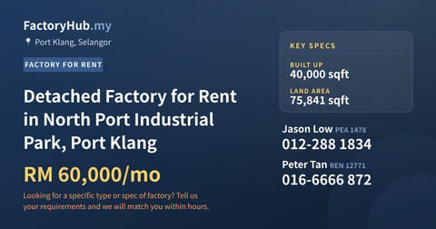 Factory For Rent - Detached Factory for Rent in North Port Industrial Park, Port Klang - Port Klang, Selangor