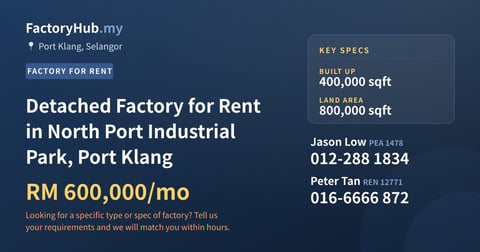 Factory For Rent - Detached Factory for Rent in North Port Industrial Park, Port Klang - Port Klang, Selangor