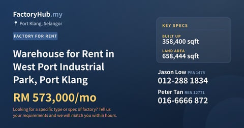 Factory For Rent - Warehouse for Rent in West Port Industrial Park, Port Klang - Port Klang, Selangor
