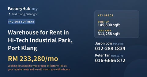 Factory For Rent - Warehouse for Rent in Hi-Tech Industrial Park, Port Klang - Port Klang, Selangor