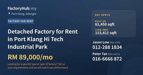 Factory For Rent - Detached Factory for Rent in Port Klang Hi Tech Industrial Park - Port Klang, Selangor