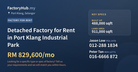 Factory For Rent - Detached Factory for Rent in Port Klang Industrial Park - Port Klang, Selangor