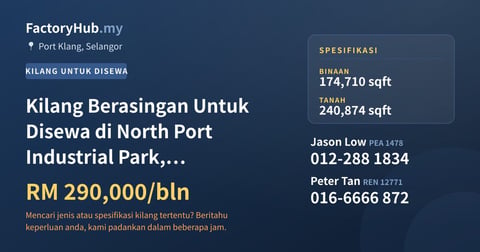 Kilang Untuk Disewa - Kilang Berasingan Untuk Disewa di North Port Industrial Park, Pelabuhan Klang - Port Klang, Selangor