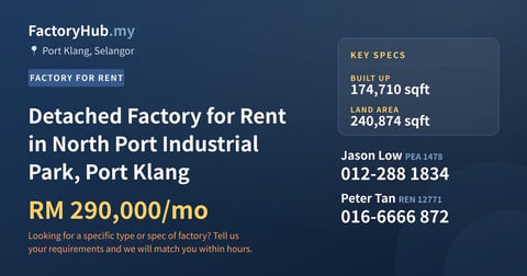 Factory For Rent - Detached Factory for Rent in North Port Industrial Park, Port Klang - Port Klang, Selangor