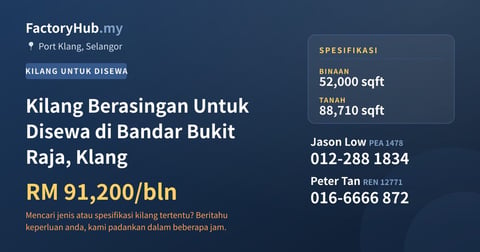 Kilang Untuk Disewa - Kilang Berasingan Untuk Disewa di Bandar Bukit Raja, Klang - Port Klang, Selangor